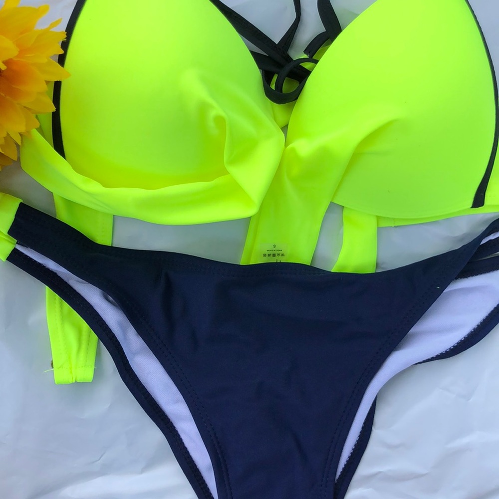 Neon Trend Color Block Bikini Swimsuit
